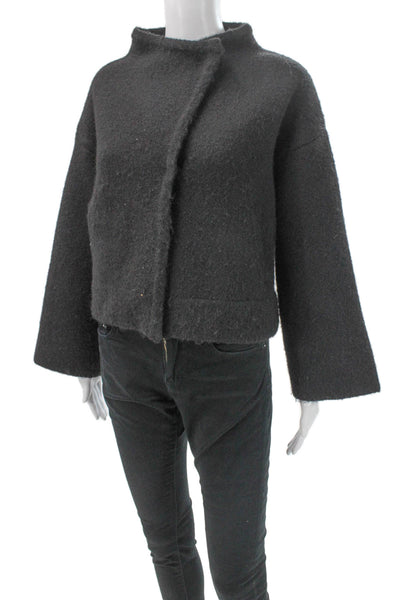 Zara Women Gray Basic Jacket Polyester Long Sleeve Snap Size M
