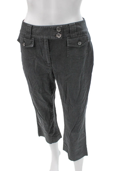 Etcetera Women Capri Herringbone Cotton Pants Gray Button Closure Size 2