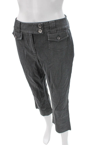 Etcetera Women Capri Herringbone Cotton Pants Gray Button Closure Size 2