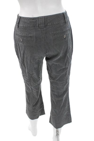 Etcetera Women Capri Herringbone Cotton Pants Gray Button Closure Size 2