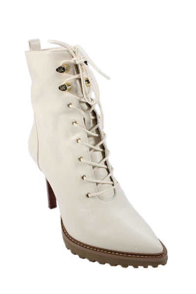 Michael Kors Womens Leather Side Zipped Stiletto Heel Ankle Boots White Size 8.5