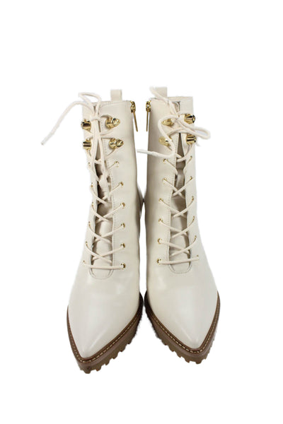 Michael Kors Womens Leather Side Zipped Stiletto Heel Ankle Boots White Size 8.5