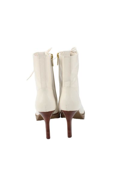 Michael Kors Womens Leather Side Zipped Stiletto Heel Ankle Boots White Size 8.5