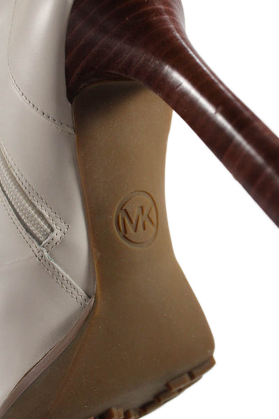 Michael Kors Womens Leather Side Zipped Stiletto Heel Ankle Boots White Size 8.5