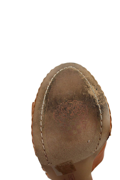 Vince Camuto Womens Leather Woven Ankle Buckled Block Heels Brown Size 8.5