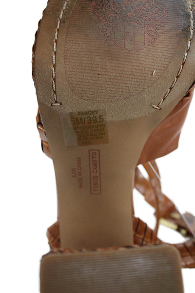 Vince Camuto Womens Leather Woven Ankle Buckled Block Heels Brown Size 8.5