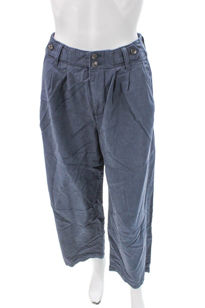Madewell Women Cropped Petite Pants Blue Lyocell Button Inseam 25 Size 00
