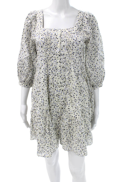 Rails Women Mini Dress Multicolor Cotton Square Neck 3/4 Sleeve Button Size 2XS