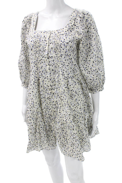 Rails Women Mini Dress Multicolor Cotton Square Neck 3/4 Sleeve Button Size 2XS