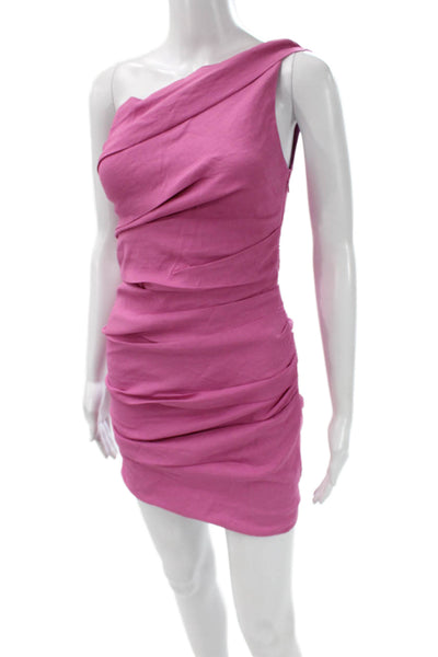 ALC Womens Pink One Shoulder Bodycon Dress Zip Sleeveless Size 0