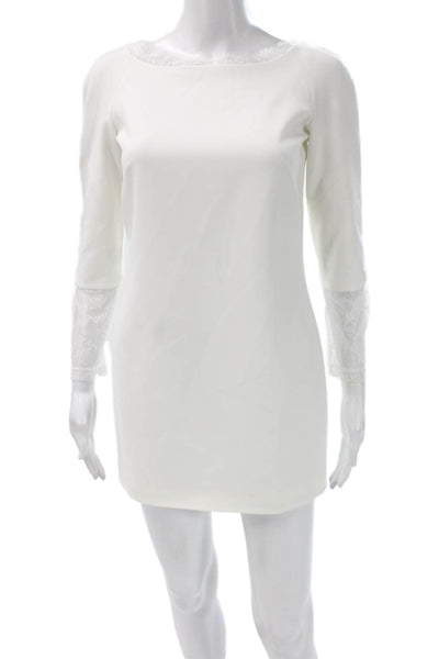 Rime Arodaky Women Shift Dress White Boat Neck 3/4 Sleeve Size 36