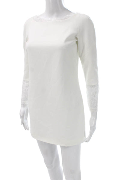 Rime Arodaky Women Shift Dress White Boat Neck 3/4 Sleeve Size 36