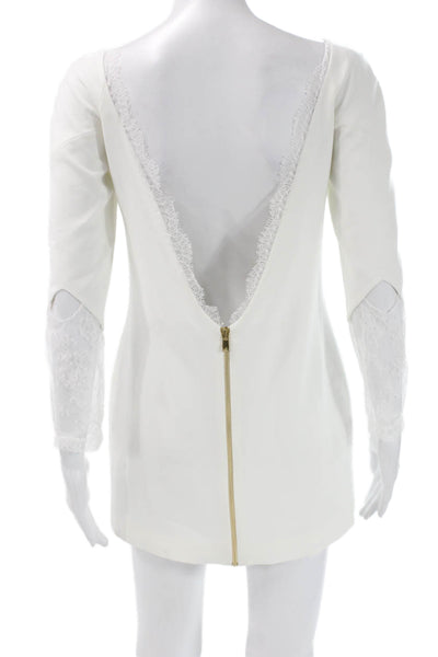 Rime Arodaky Women Shift Dress White Boat Neck 3/4 Sleeve Size 36
