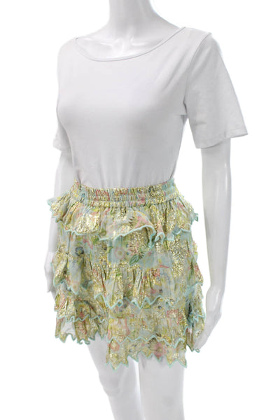 Hemant & Nandita Womens Multicolor Floral Mini Skirt Viscose Metallic Size XS