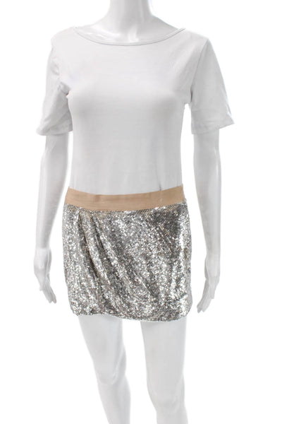 Haute Hippie Women Silver Sequin Mini Skirt Zip Closure Size S
