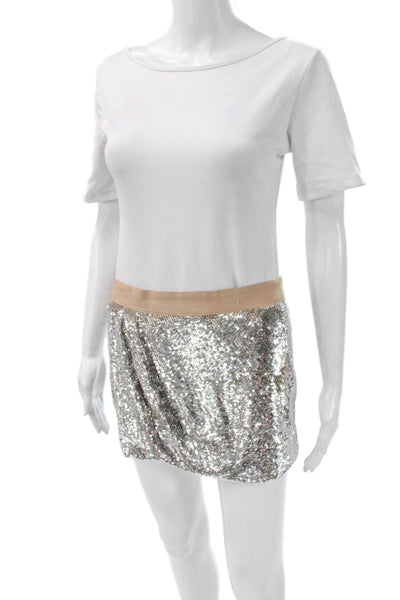 Haute Hippie Women Silver Sequin Mini Skirt Zip Closure Size S