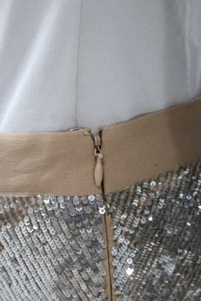 Haute Hippie Women Silver Sequin Mini Skirt Zip Closure Size S