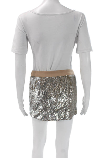 Haute Hippie Women Silver Sequin Mini Skirt Zip Closure Size S