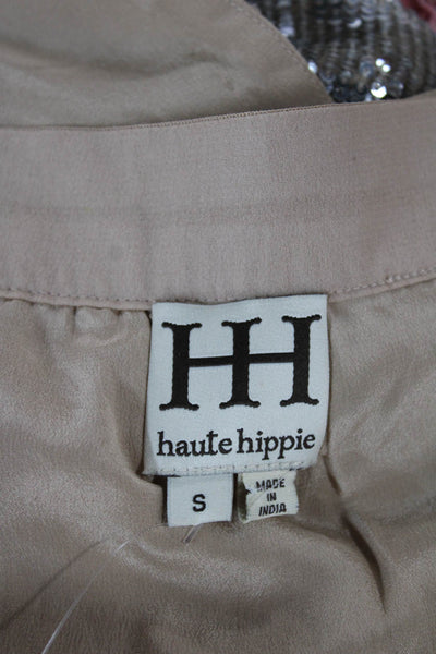 Haute Hippie Women Silver Sequin Mini Skirt Zip Closure Size S