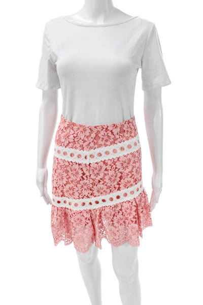 Sandro Womens A-Line Floral Viscose Knee Length Skirt Pink Size 1