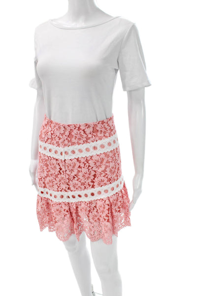 Sandro Womens A-Line Floral Viscose Knee Length Skirt Pink Size 1