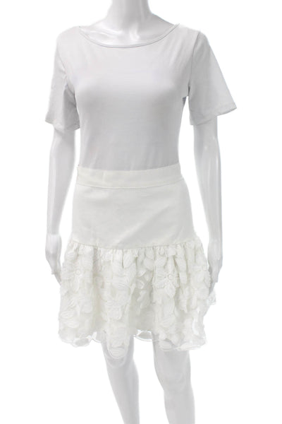 Alexis Womens Floral Mini Skirt Polyester White Zip Knee Length Size S