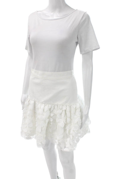 Alexis Womens Floral Mini Skirt Polyester White Zip Knee Length Size S