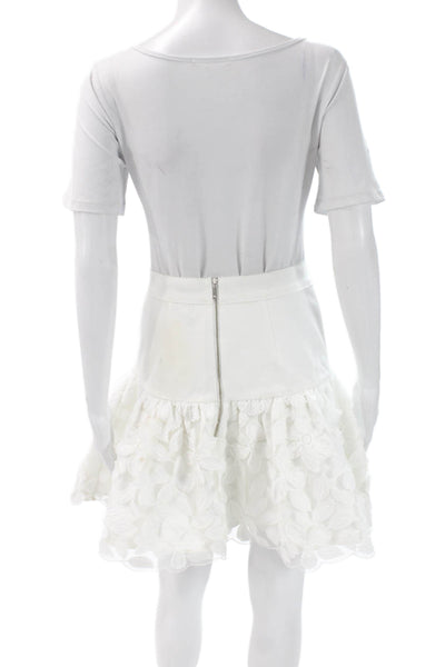 Alexis Womens Floral Mini Skirt Polyester White Zip Knee Length Size S