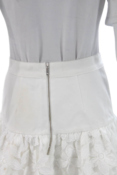 Alexis Womens Floral Mini Skirt Polyester White Zip Knee Length Size S