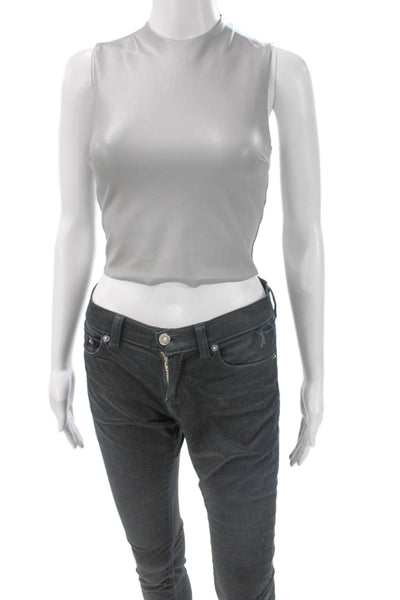 Skims Womens Cropped Tank Gray High Neck Zip Polyurethane Sleeveless Size S