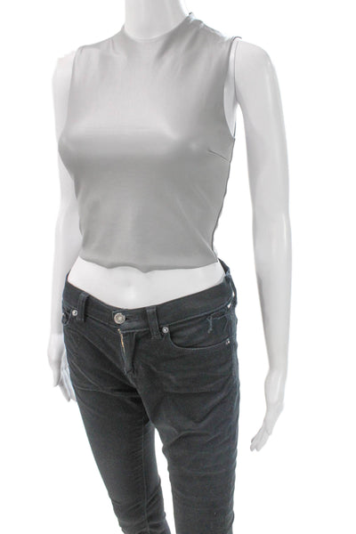 Skims Womens Cropped Tank Gray High Neck Zip Polyurethane Sleeveless Size S