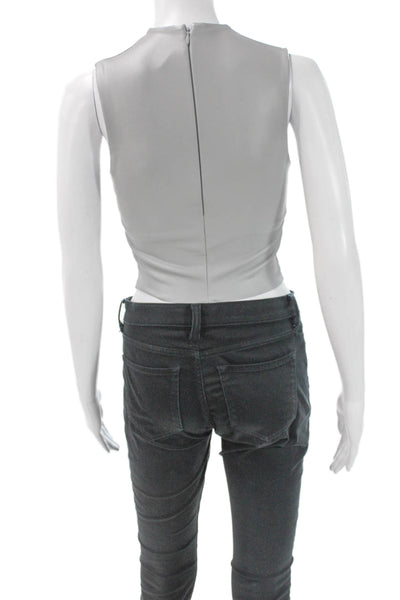 Skims Womens Cropped Tank Gray High Neck Zip Polyurethane Sleeveless Size S