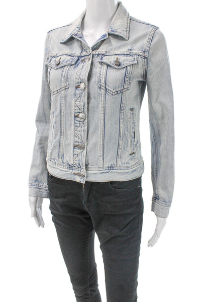 J Crew Women Basic Denim Jacket Blue Collared Button Long Sleeve Size XS