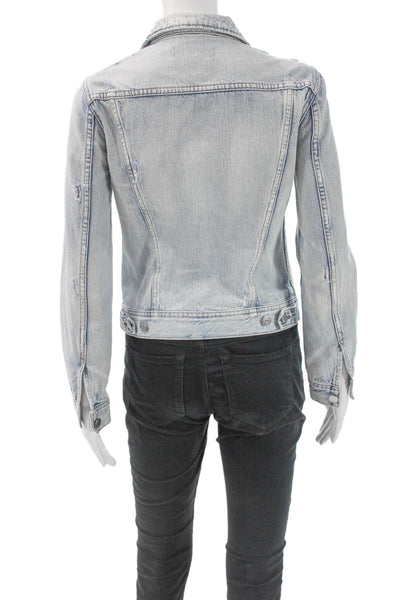 J Crew Women Basic Denim Jacket Blue Collared Button Long Sleeve Size XS