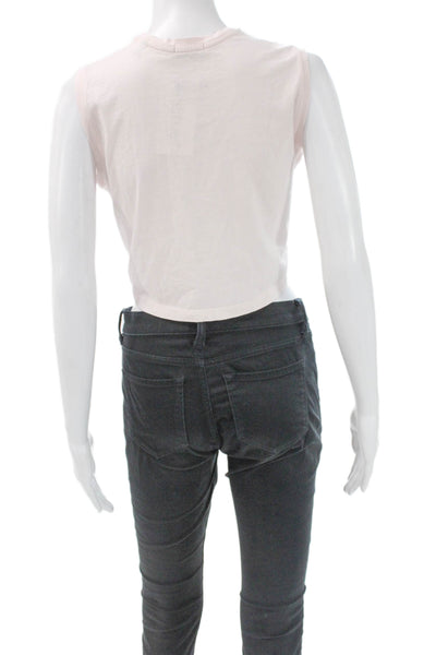 ATM Womens Cropped Pink Cotton Tank Pullover Crew Neck Sleeveless Size S