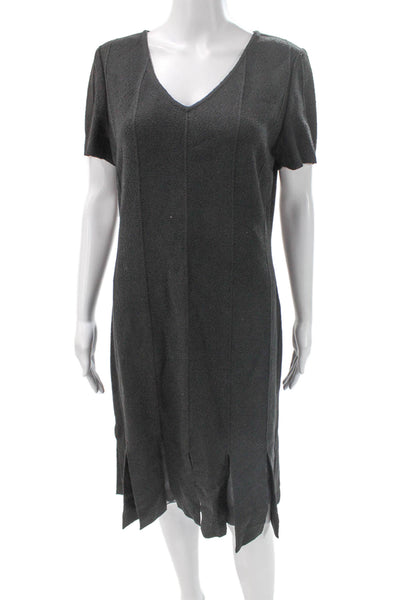 St. John Women Sheath Dress Black Wool V-Neck Short Sleeve Zip Size 8