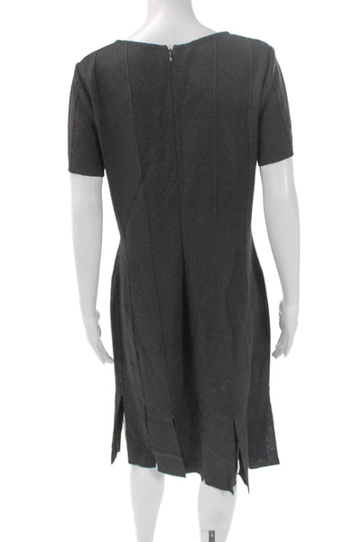 St. John Women Sheath Dress Black Wool V-Neck Short Sleeve Zip Size 8