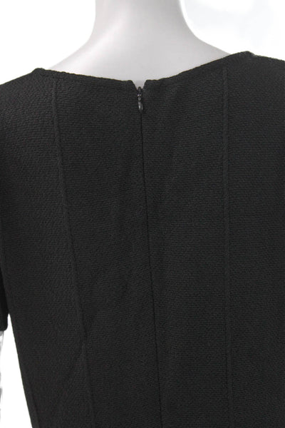 St. John Women Sheath Dress Black Wool V-Neck Short Sleeve Zip Size 8