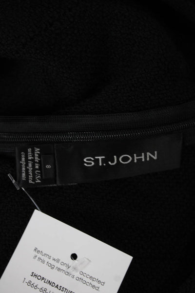St. John Women Sheath Dress Black Wool V-Neck Short Sleeve Zip Size 8
