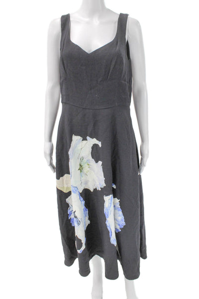 Women A-Line Wool Floral V-Neck Sleeveless Knee-Length Dress Size 14