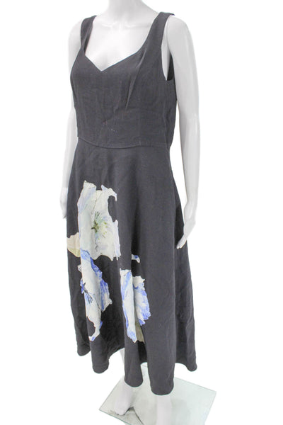 Women A-Line Wool Floral V-Neck Sleeveless Knee-Length Dress Size 14