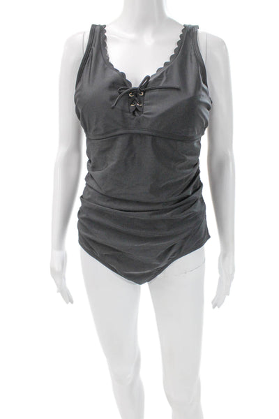 Kona Sol Womens One Piece Swimwear Gray Nylon Solid Size L