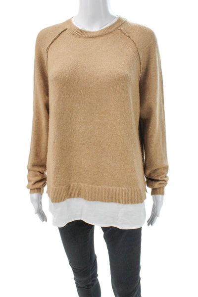 Design History Women Pullover Sweater Beige Crew Neck Long Sleeve Size M