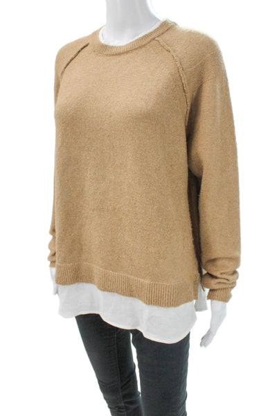 Design History Women Pullover Sweater Beige Crew Neck Long Sleeve Size M
