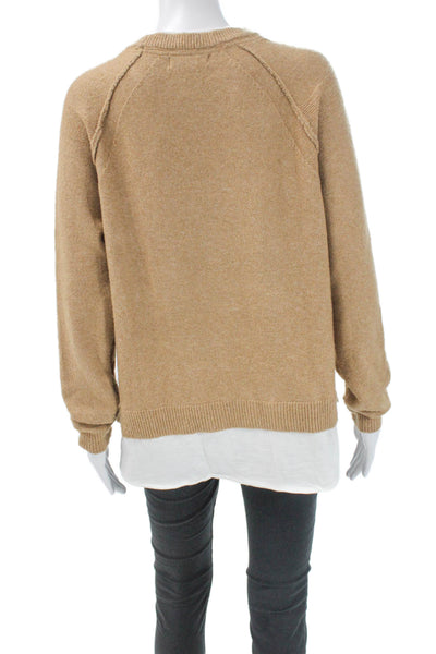 Design History Women Pullover Sweater Beige Crew Neck Long Sleeve Size M