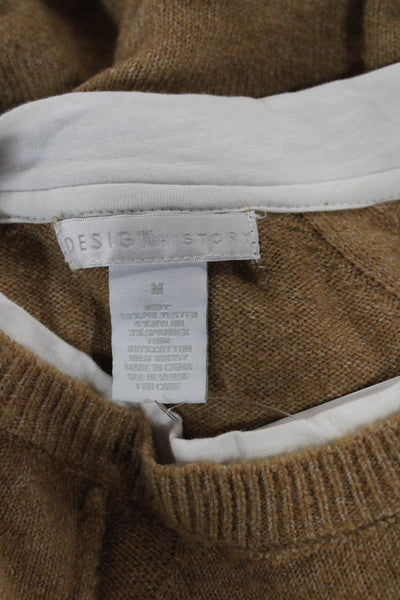 Design History Women Pullover Sweater Beige Crew Neck Long Sleeve Size M
