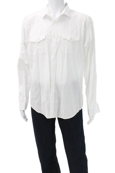 Calvin Klein Mens Button Front Long Sleeve Collared Shirt White Size Large