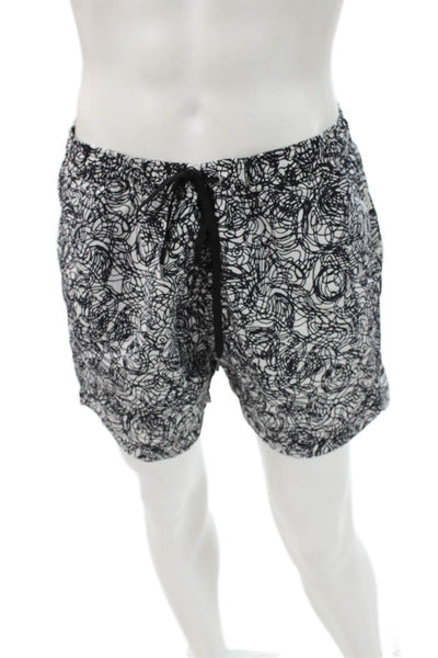 ONIA Mens Drawstring Abstract Swim Trunks Black White Size Extra Large