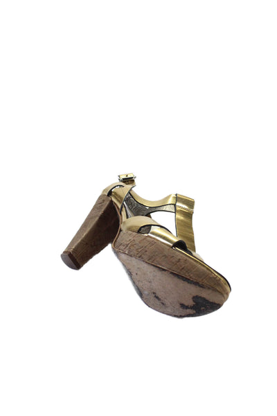 Gastone Lucioli Womens Metallic Cork Heel Platform Heels Gold Size 7