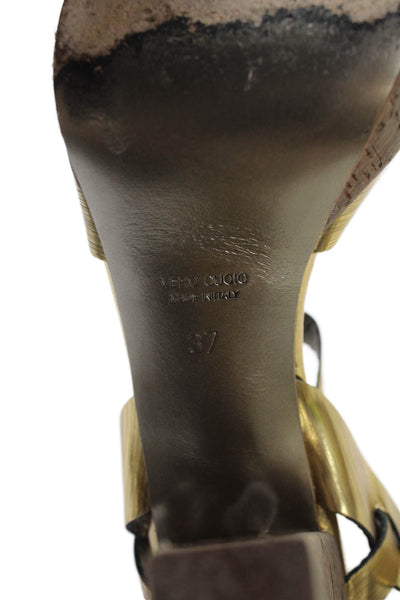 Gastone Lucioli Womens Metallic Cork Heel Platform Heels Gold Size 7